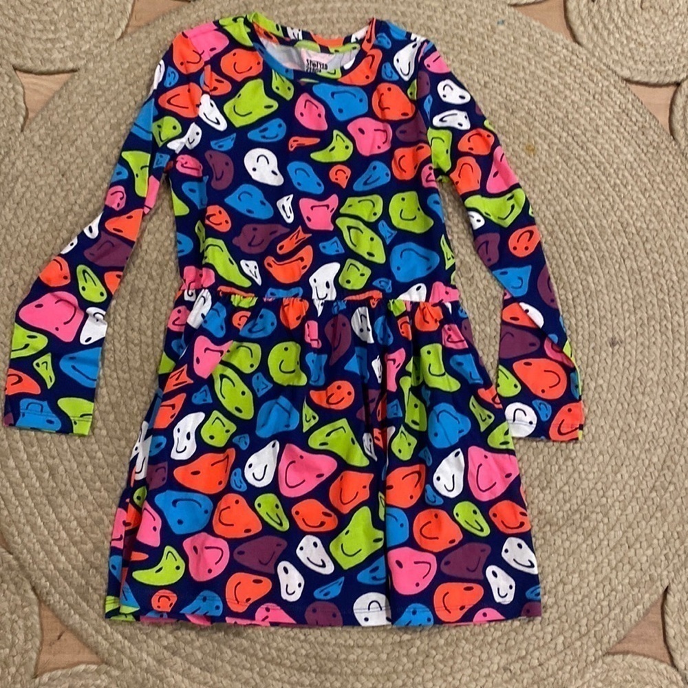 Spotted zebra cotton smiley face long sleeve blue dress girls 10
